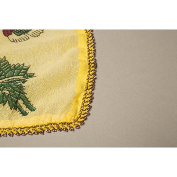 Yellow Floral Hand-Painted Embroidered Square Scarf With Beaded Trim - Picture 4 of 5